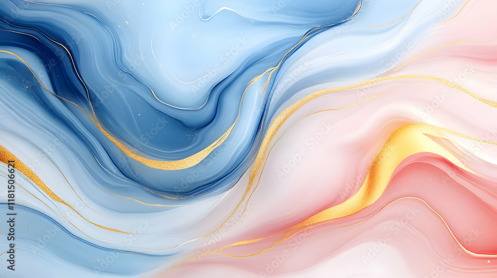 Pink & Blue Fluid Art with Gold Accents Pink & Blue Fluid Art with Gold Accents