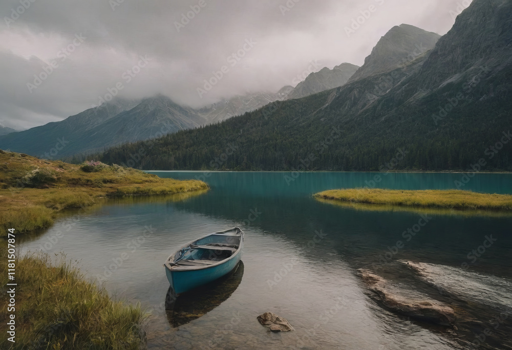 Obraz premium mountain river beautiful landscape, realistic illustration