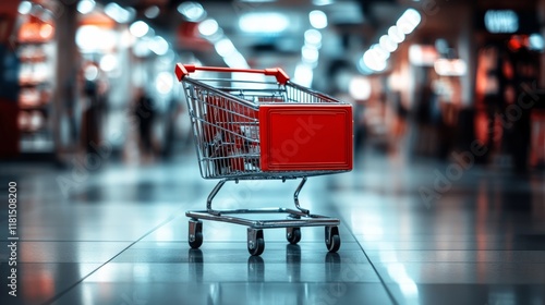 Shopping trolley, shopping cart, shopping concept, shopping mall photo, copy space, groceries, product, for sale, buy, sell, conceptual