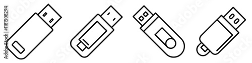 usb flash drive icon, office line art, office vector - simple black line art icon of usb flash drive perfect for logos, and office-themed designs.