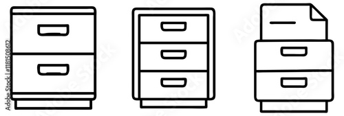 filing cabinet icon, office line art, office vector - simple black line art icon of filing cabinet perfect for logos, and office-themed designs.