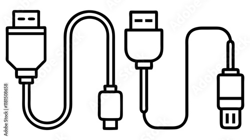 hdmi cable icon, office line art, office vector - simple black line art icon of hdmi cable perfect for logos, and office-themed designs.