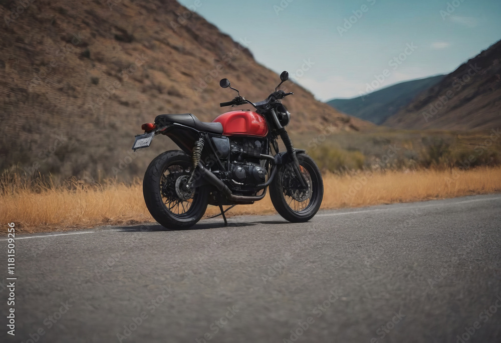 traveler on motorcycle mountain landscape , realistic illustration traveler on motorcycle mountain landscape , realistic illustration