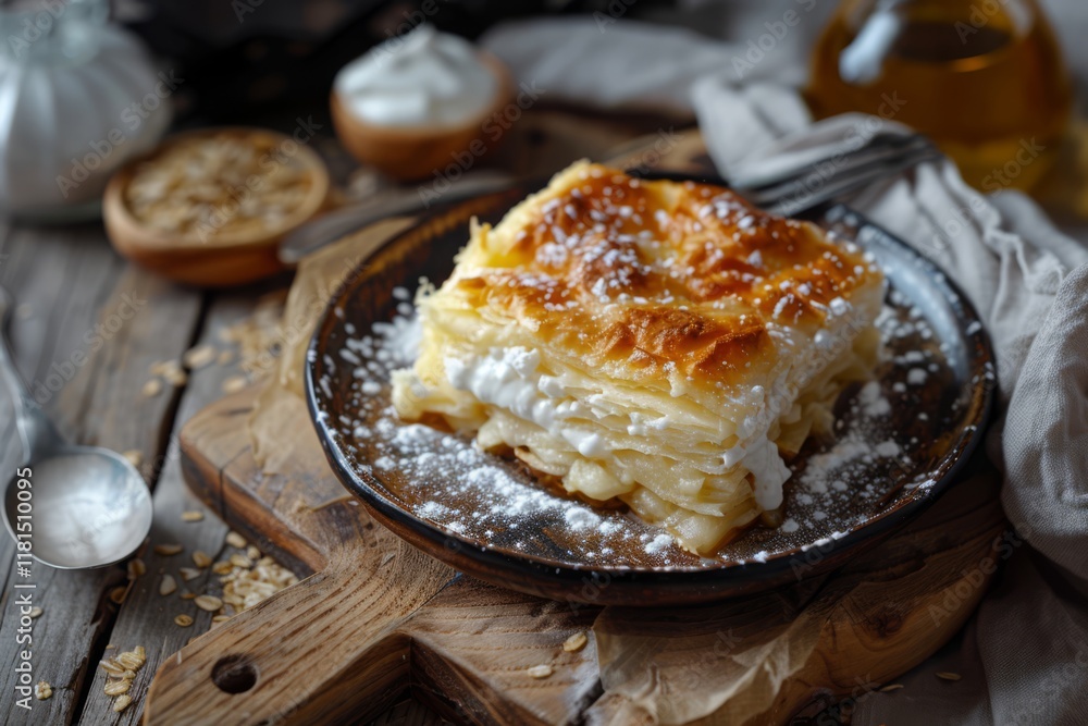 Creamy Layered Pastry Dusted with Powdered Sugar Creamy Layered Pastry Dusted with Powdered Sugar