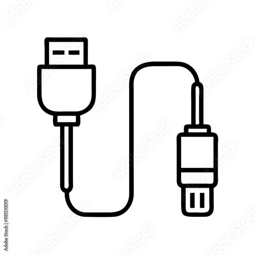 hdmi cable icon, office line art, office vector - simple black line art icon of hdmi cable perfect for logos, and office-themed designs.