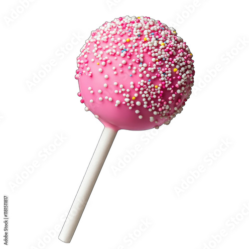 Colorful pink cake pop with sprinkles isolated on transparent background