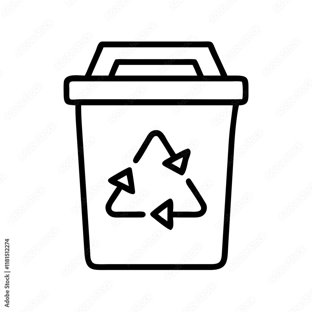 recycling bin icon, office line art, office vector - simple black line art icon of recycling bin perfect for logos, and office-themed designs.