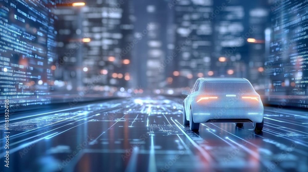 Futuristic Autonomous Car Gliding Through a Digital Cityscape 3 Futuristic Autonomous Car Gliding Through a Digital Cityscape 3