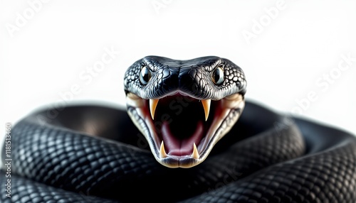 Black Mamba Striking Pose: A Close-Up of a Venomous Snake's Fangs