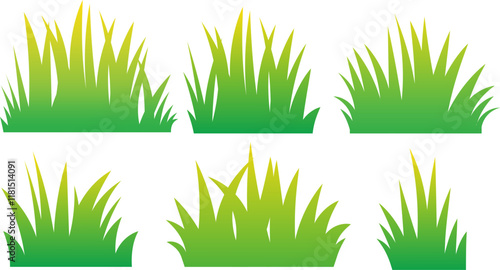Set of black isolated grass gradient grass silhouettes on white background