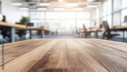 Wallpaper Mural A wooden table is empty in an office with a blurred background Torontodigital.ca