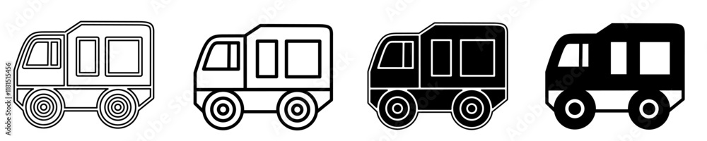 Black and white illustration of a truck. Truck icon collection with line. Stock vector illustration. Black and white illustration of a truck. Truck icon collection with line. Stock vector illustration.