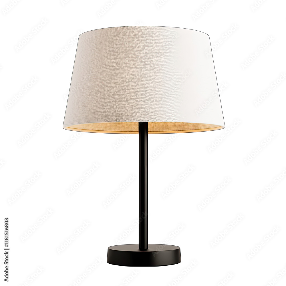 Fototapeta premium Stylish table lamp with a fabric shade on a black base, isolated on transparent background