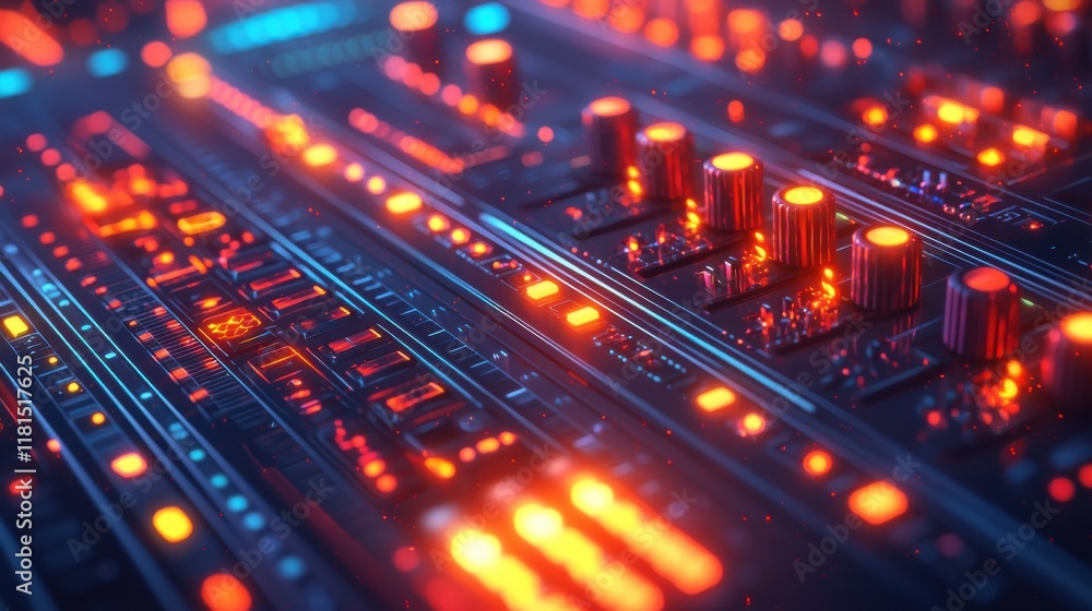 Illuminated crossfader slider in action dj booth digital equipment nightclub close-up focused view of a vibrant sound mixer Illuminated crossfader slider in action dj booth digital equipment nightclub close-up focused view of a vibrant sound mixer