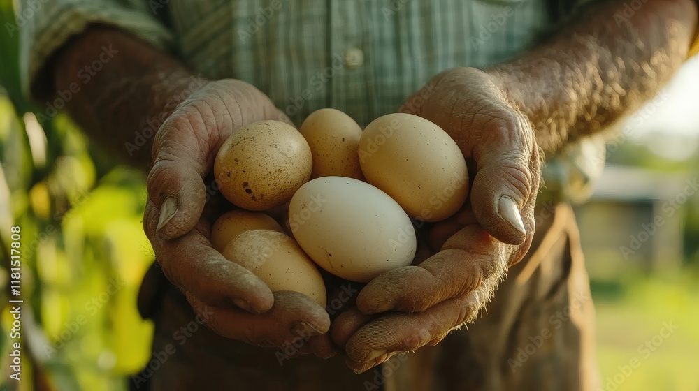 farmer holding chicken eggs in chicken organic farm, farm. farmer holding chicken eggs in chicken organic farm, farm.