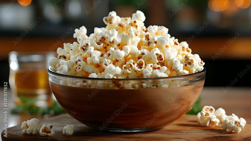 Popcorn in a Wooden Bowl Popcorn in a Wooden Bowl