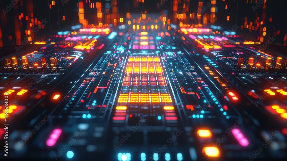 Showcasing a futuristic mixer in a high-tech environment digital art close-up dynamic and glowing design Showcasing a futuristic mixer in a high-tech environment digital art close-up dynamic and glowing design