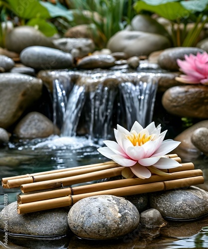 Asian-style pond, spa still life with stones photo