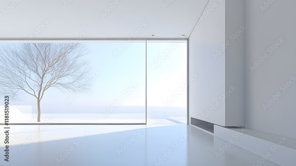 Fototapeta premium A modern, frameless glass door with a minimalist style, against a bright white setting.