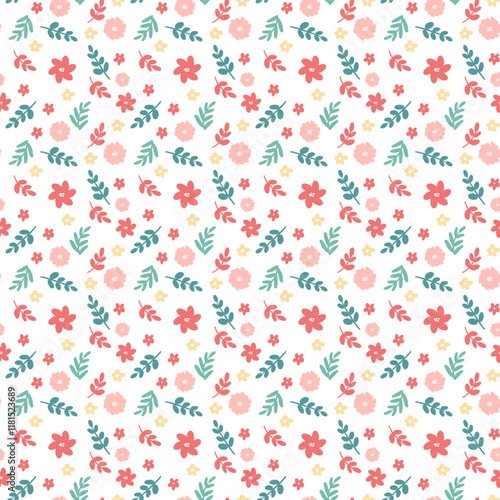 Seamless pattern with pink flowers. Vector illustration