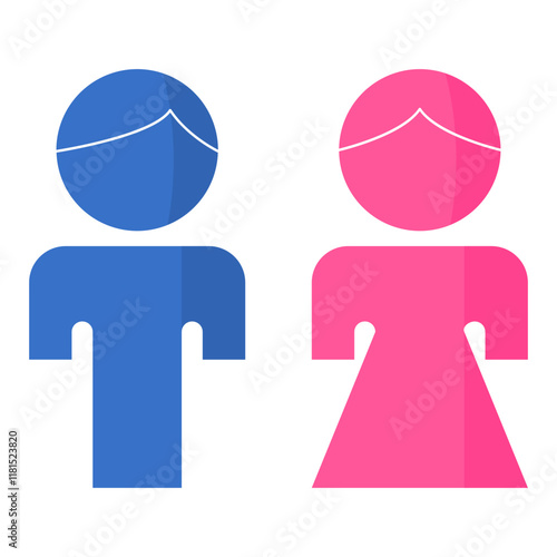 blue man and pink lady silhouette gender reveal, cute woman and boy . editable geometrical vectors