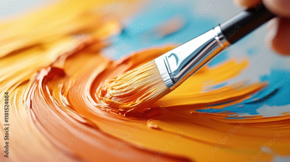 Creative expression through color mixing by an artist's hand with brush Creative expression through color mixing by an artist's hand with brush
