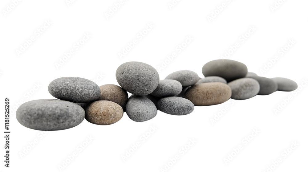 Smooth Pebble Stones Arranged in a Line Isolated on a Transparent Background (PNG). Smooth Pebble Stones Arranged in a Line Isolated on a Transparent Background (PNG).