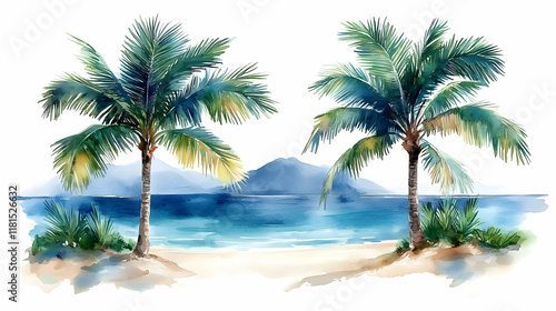 Wallpaper Mural Tropical Beach Paradise: Palm Trees, Ocean, Sand Torontodigital.ca