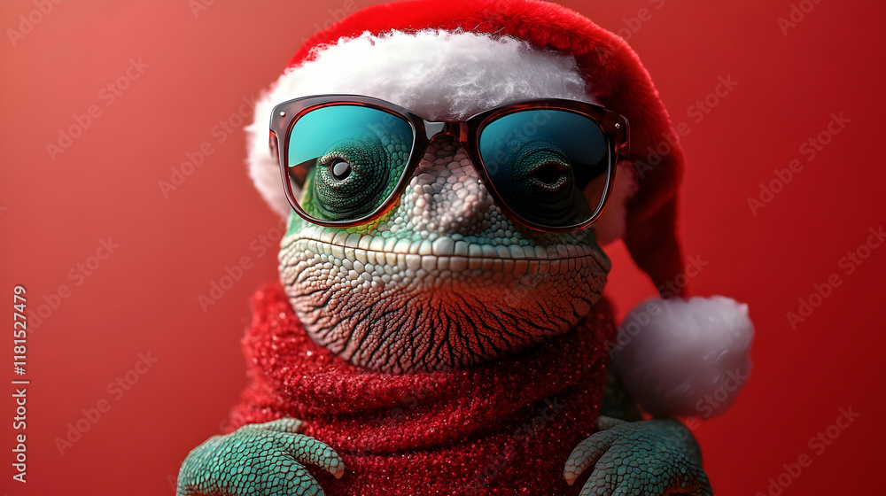 Lizard Holiday Cheer: Festive Reptile in Santa Hat Lizard Holiday Cheer: Festive Reptile in Santa Hat