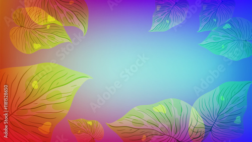 Transparent tropical leaves illustration with blue gradient mesh abstract background