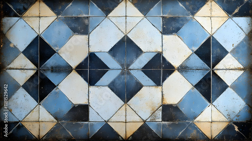 Wallpaper Mural Geometric Tile Pattern: Blue, White, Black Design Torontodigital.ca