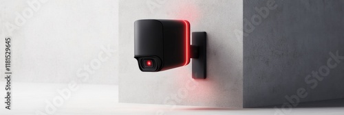 Modern security camera with red led mounted on concrete wall photo