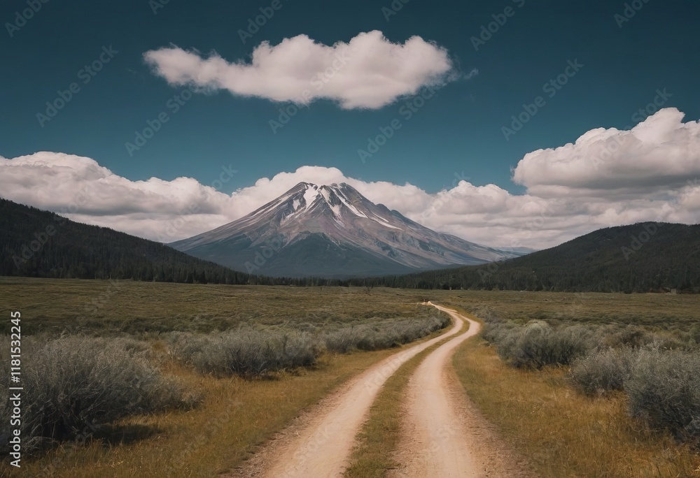 Fototapeta premium empty road picturesque mountain landscape, realistic illustration