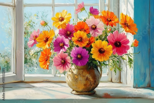 Oil painting on canvas, still life flowers

