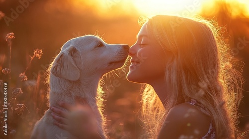 Dog and owner love, girl with dog, photo, golden hour, love, concept friendship, friendship, conceptual, love, undying love, unconditional love, everlasting love, pet love, Stock image related to pets photo