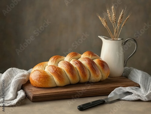 Traditional challah bread kitchen table food photography indoor close-up culinary art