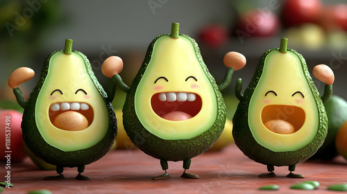 Happy Avocados Dance Joyful...