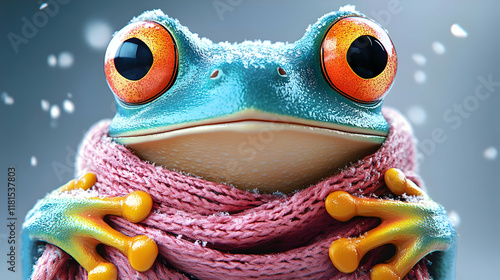 Cute Frog Wearing a Scarf i...