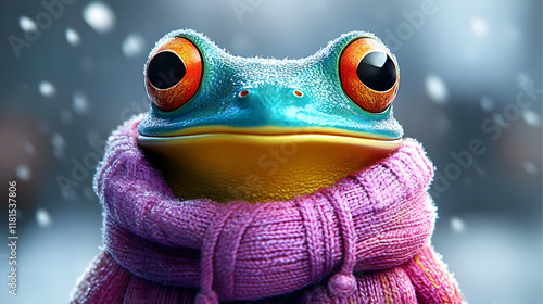 Frog Wearing a Scarf in Sno...