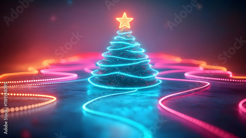 Neon Christmas Tree Glows w...