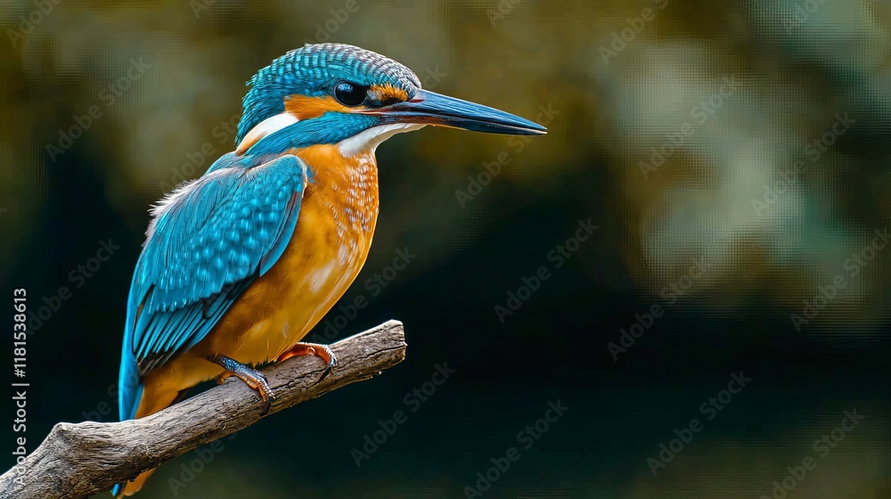 Fototapeta premium Vibrant Kingfisher Perched on a Branch, Colorful Bird Portrait with a Soft, Dreamy Background