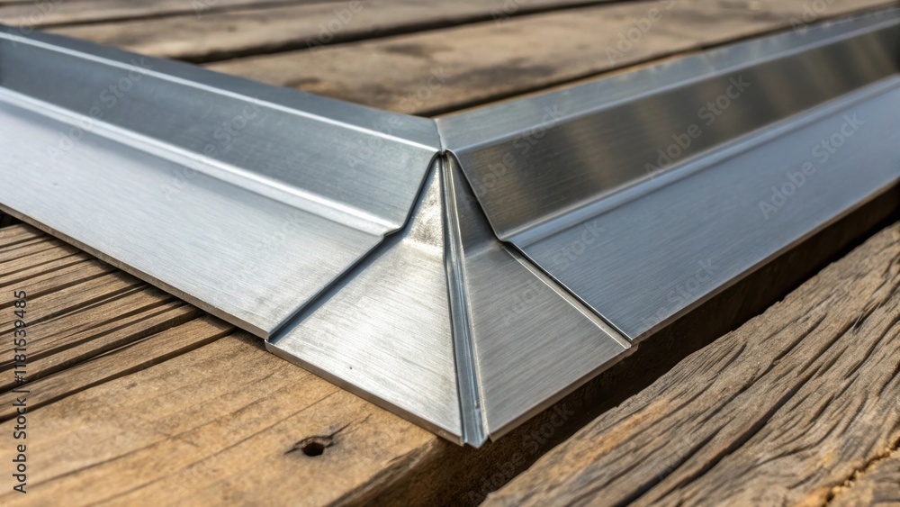 Fototapeta premium A close perspective on the edges of steel panels where they meet in preparation for assembly emphasizing the beveled contours that ensure a perfect fit. The sharp contrast of the