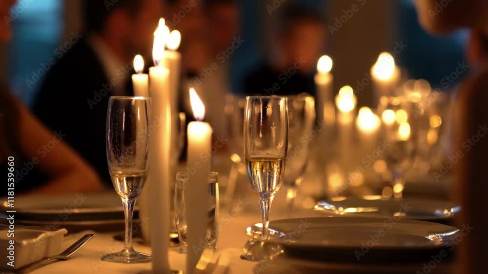 Close-up of a candlelit dinner table, soft focus on Close-up of a candlelit dinner table, soft focus on