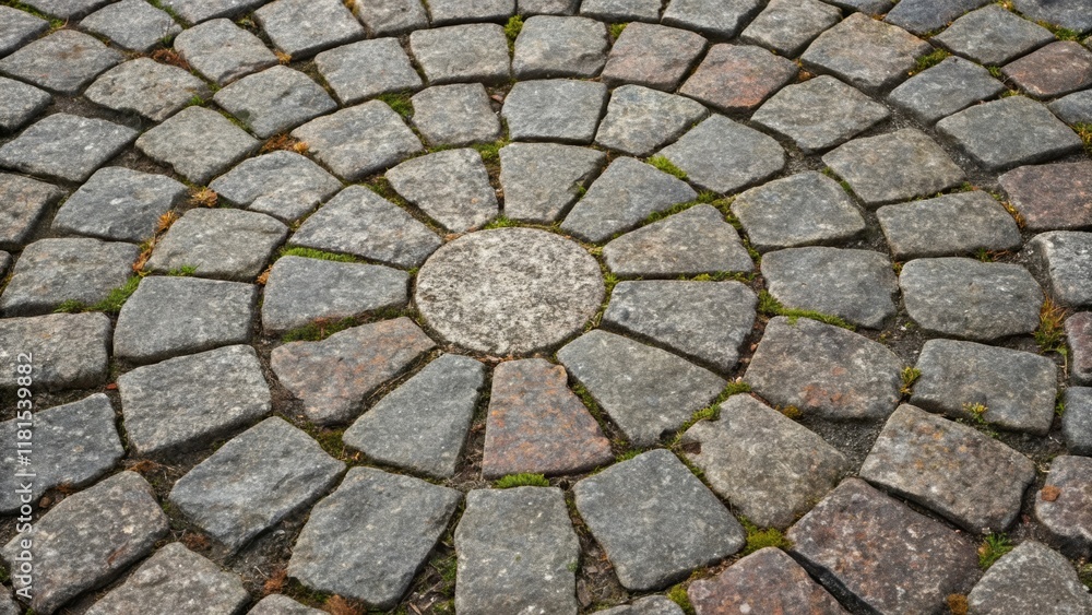 A closeup focused on the weathered surface of a single paving stone revealing deep grooves cracks and flecks of granite interspersed with lichen. The details tell a story of A closeup focused on the weathered surface of a single paving stone revealing deep grooves cracks and flecks of granite interspersed with lichen. The details tell a story of