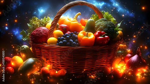 Basket of Fresh Fruits and ...