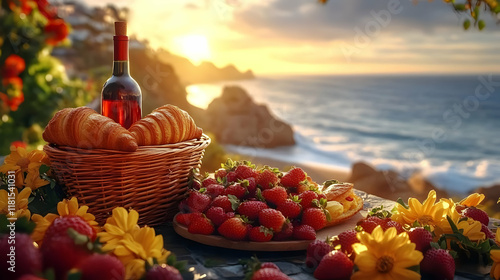 Sunset Picnic Enjoys Wine, ...