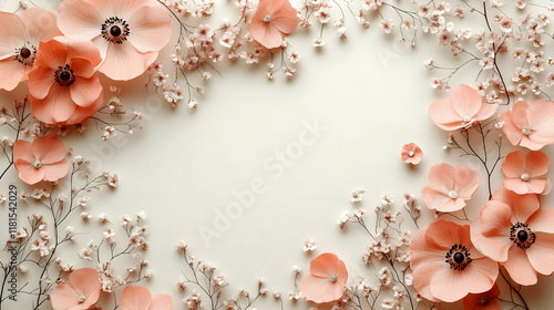 Peach Flowers Frame a Blank...