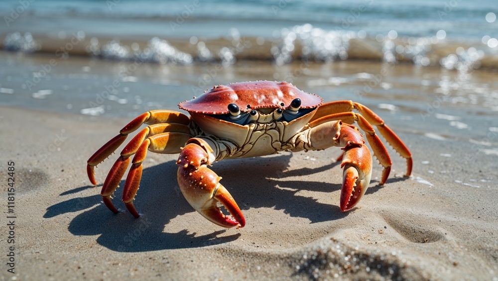 Crab Came Out of the Sea Onto the Sand, Embracing the Beach's Natural Beauty and Coastal Wildlife Crab Came Out of the Sea Onto the Sand, Embracing the Beach's Natural Beauty and Coastal Wildlife