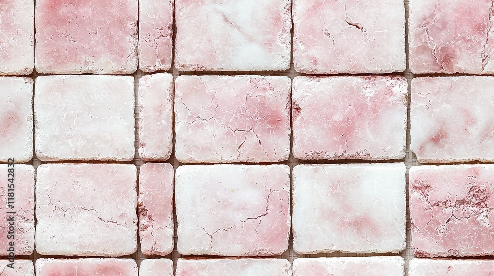 Fototapeta premium Pink and White Marble Tile Texture Background Close Up Square Mosaic Pattern