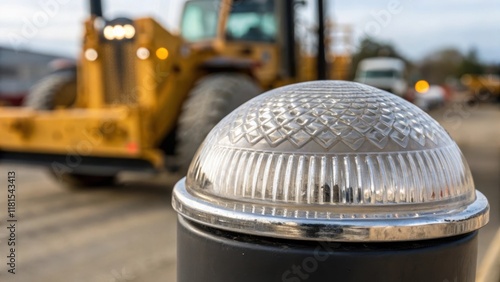 A closeup showcasing the rounded top of a reflective delineator capturing the intricate patterns etched into its surface. The focus on texture and detail emphasizes the precision photo